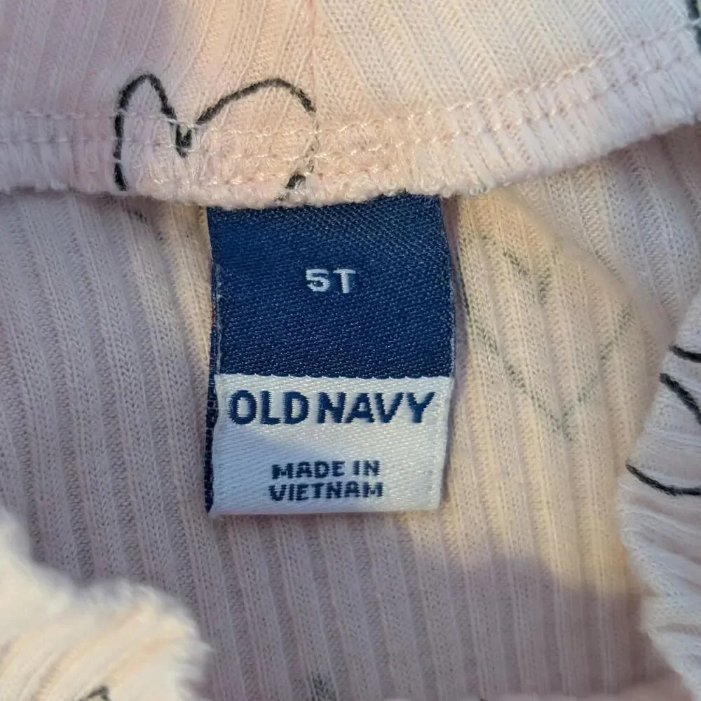Old Navy Girls Size 5T Pink Heart Rib Knit Mock Neck Long Sleeve Shirt
